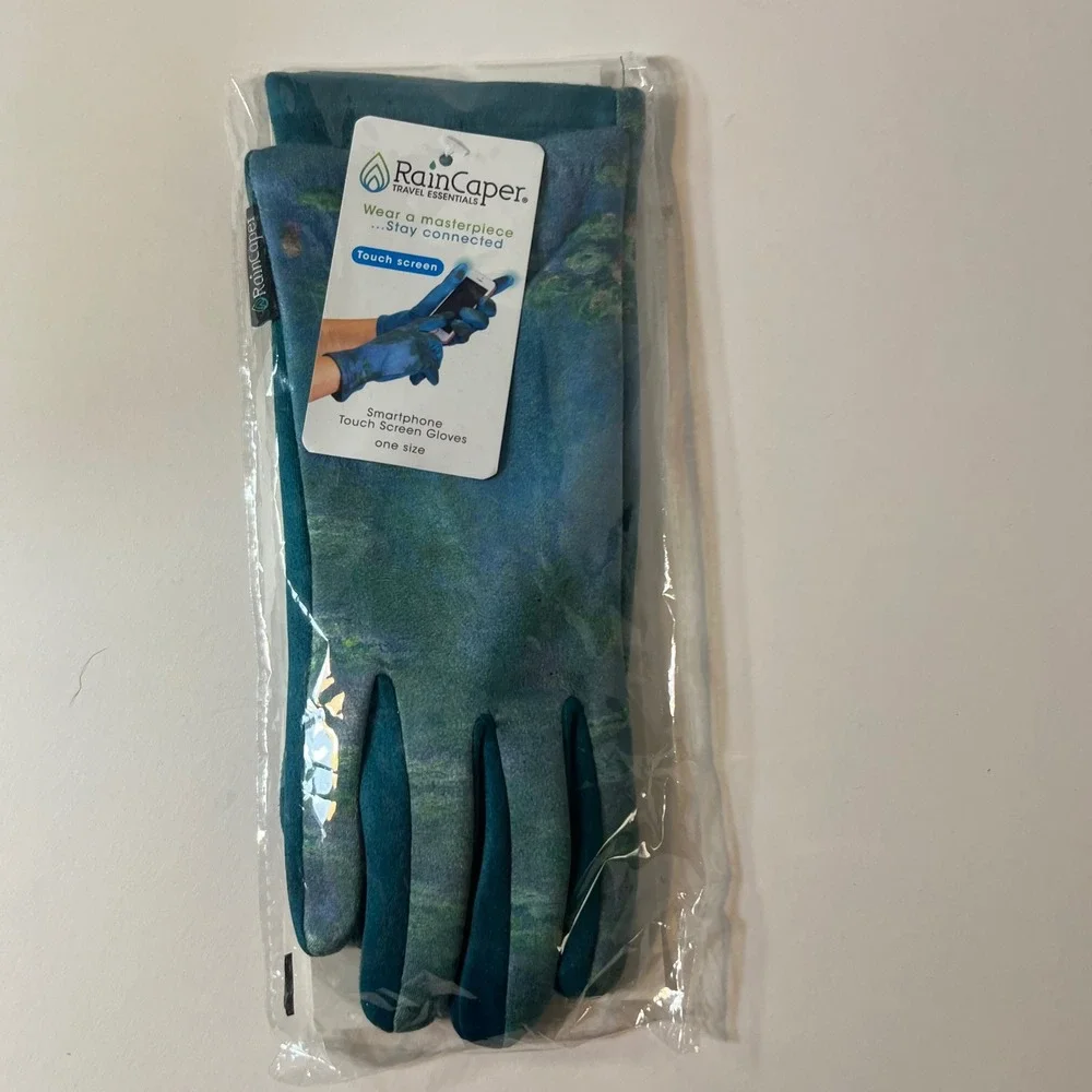 Womens RainCaper Smartphone‎ Touch Screen Gloves Monet Water Lillies NIP OS